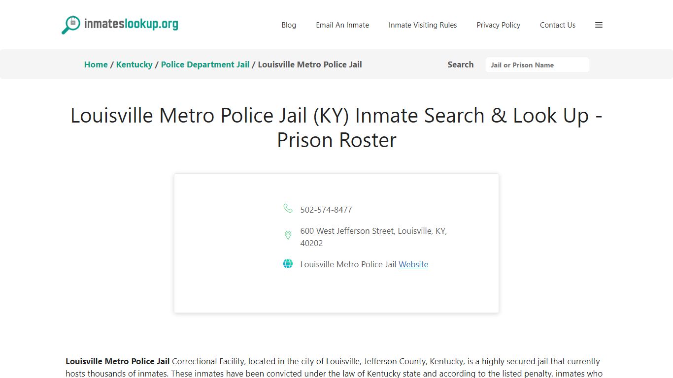 Louisville Metro Police Jail (KY) Inmate Search & Look Up - Inmates lookup