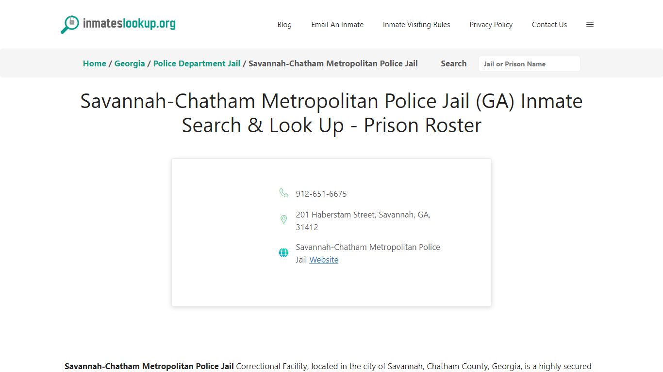 Savannah-Chatham Metropolitan Police Jail (GA) Inmate Search & Look Up ...